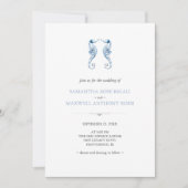 ビーチ結婚式招待状とQRコードブルー 招待状 (正面)