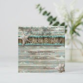 ビーチ結婚式招待状シーシェルブルーヴィンテージ セーブザデート (スタンド正面)