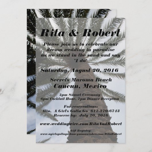 ビーチ結婚式招待状-パームツリーIIアートバック 招待状 (正面/裏面)