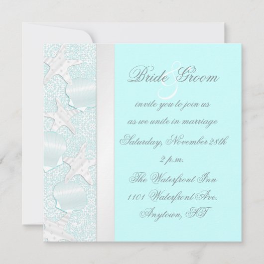 ビーチ結婚式招待状(ヒトデとシーシェル付き) 招待状 (正面)