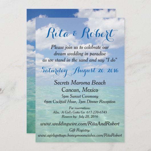 ビーチ結婚式招待状-海IIIアートオンバック 招待状 (正面/裏面)