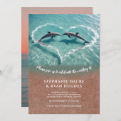 ビーチ結婚式招待，トロピカル結婚ズ 招待状 (正面/裏面)