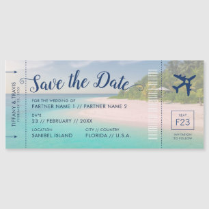 ビーチ結婚式搭乗券Save the Date Magnet