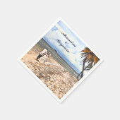 ビーチ結婚式新郎新婦ウォーターカラーパームカスタム スタンダードカクテルナプキン (角)