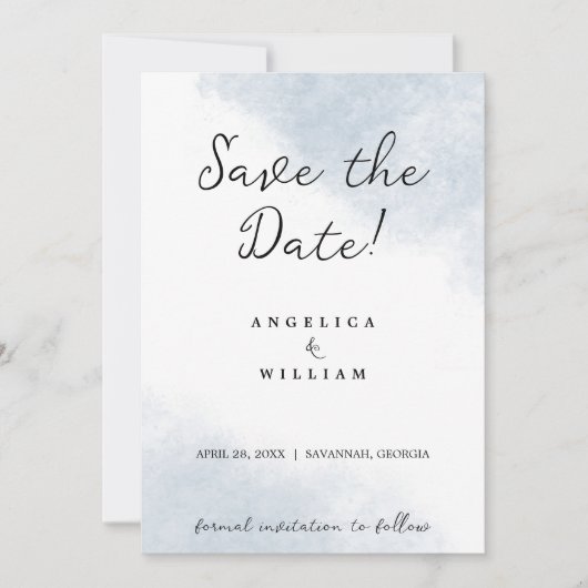 ビーチ結婚式日ほこりっぽい青い水色を保存 招待状 (正面)