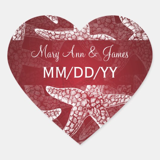 ビーチ結婚式日ヒトデ赤 ハートシール (正面)