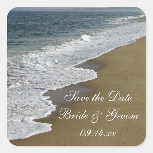 ビーチ結婚式日付の保存封筒用シール スクエアシール (正面)