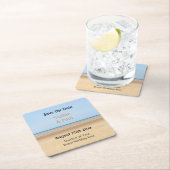 ビーチ結婚式日付の保存紙コースター スクエアペーパーコースター (インサイチュ)