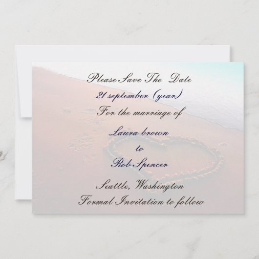 ビーチ結婚式日付の保存 セーブザデート (裏面)