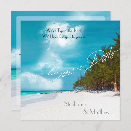 ビーチ結婚式日付の保存 セーブザデート (正面/裏面)