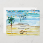 ビーチ結婚式日付はがきを保存する 案内ポストカード (正面/裏面)