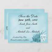 ビーチ結婚式日付はがきを保存する（青） 案内ポストカード (正面/裏面)