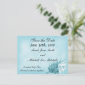 ビーチ結婚式日付はがきを保存する（青） 案内ポストカード (スタンド正面)
