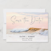 ビーチ結婚式日付カードの保存 |海サンセット 招待状 (正面)