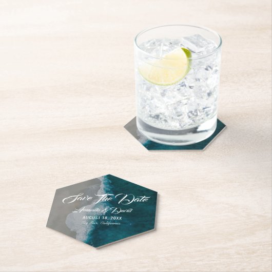 ビーチ結婚式日付コースターの保存 ペーパーコースター (インサイチュ)