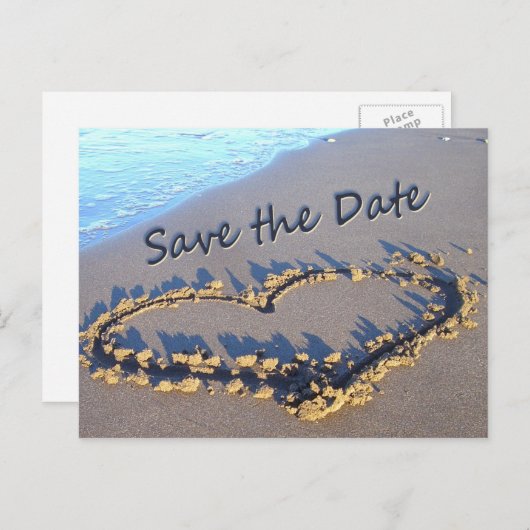 ビーチ結婚式日付ポストカードの保存 案内ポストカード (正面/裏面)
