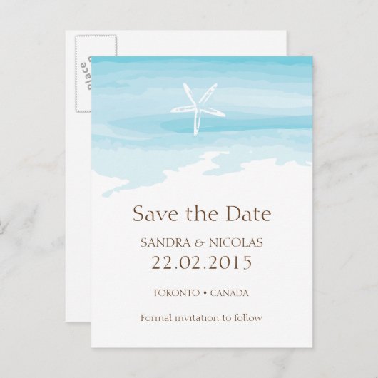 ビーチ結婚式日付ICポストカードの保存 案内ポストカード (正面/裏面)