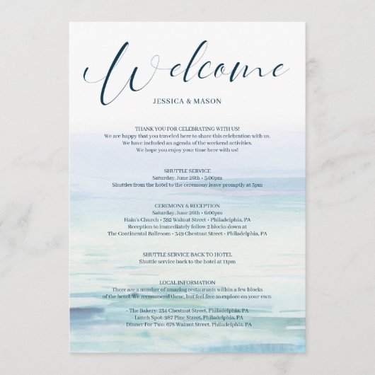 ビーチ結婚式歓迎の旅程レタープログラム プログラム (正面)