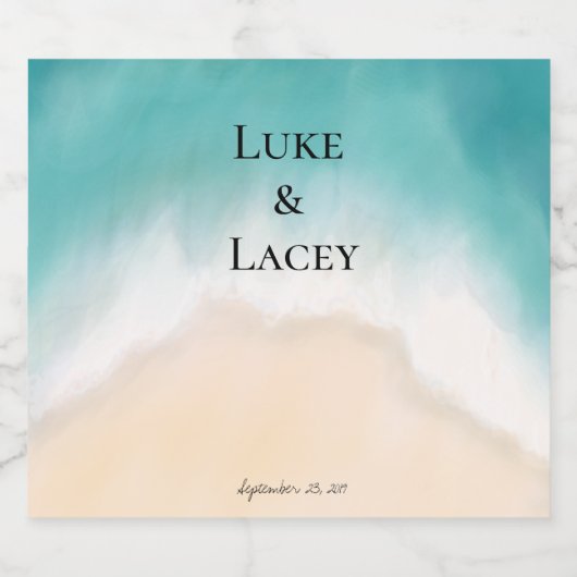 ビーチ結婚式水の色ラベル スパークリングワインラベル (シングルラベル)