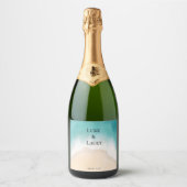 ビーチ結婚式水の色ラベル スパークリングワインラベル (正面)