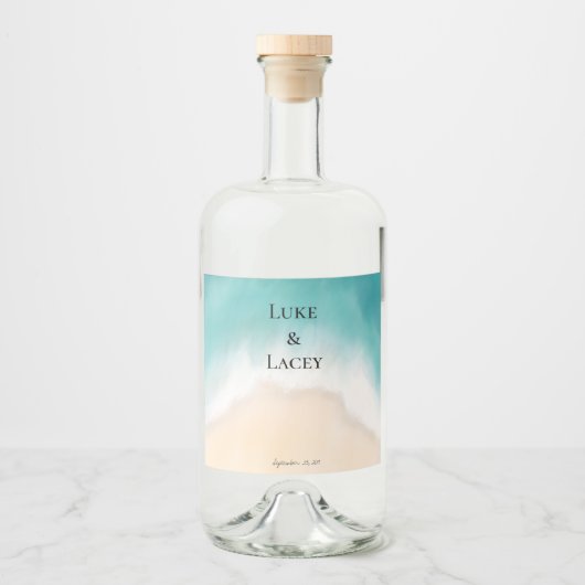 ビーチ結婚式水の色ラベル リキュールボトルラベル (正面)