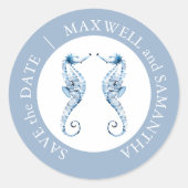 ビーチ結婚式水色シーホースブルー ラウンドシール (正面)