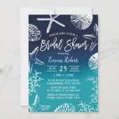ビーチ結婚式海ブルーシーシェルブライダルシャワー 招待状 (正面)