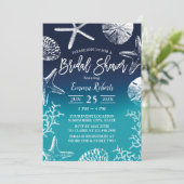 ビーチ結婚式海ブルーシーシェルブライダルシャワー 招待状 (スタンド正面)