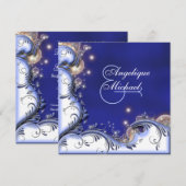 ビーチ結婚式熱帯沿岸アイボリーブルー 招待状 (正面/裏面)