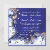 ビーチ結婚式熱帯沿岸アイボリーブルー 招待状 (裏面)