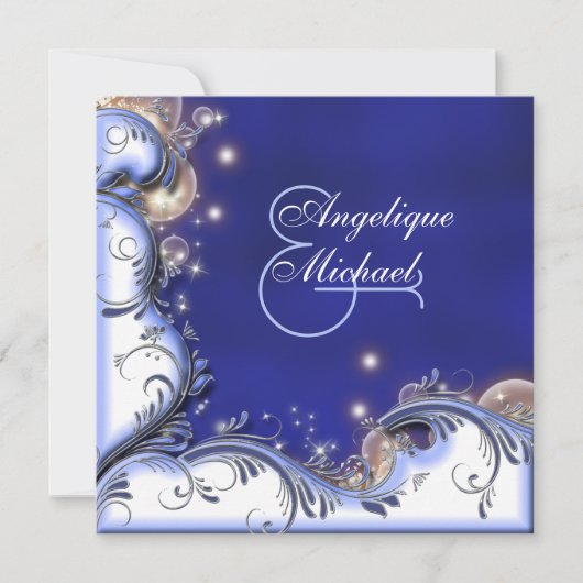 ビーチ結婚式熱帯沿岸アイボリーブルー 招待状 (正面)