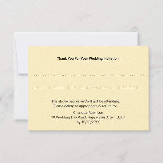 ビーチ結婚式熱帯目的地 出欠カード (裏面)