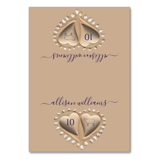 ビーチ結婚式砂ハート-座席表 – 食事アイコン テーブルナンバー (正面)