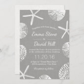 ビーチ結婚式素朴シーシェルズシルバーリネン 招待状 (正面/裏面)