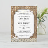 ビーチ結婚式素朴スターフィッシュ&ストリングライト 招待状 (スタンド正面)