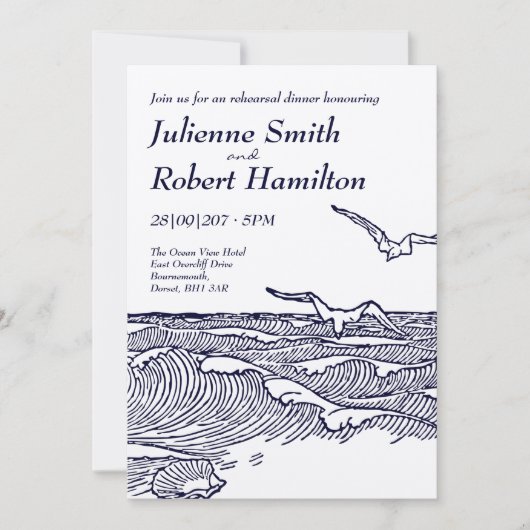 ビーチ結婚式素朴リハーサルディナー 招待状 (正面)
