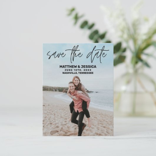 ビーチ結婚式素朴日付の保存 案内ポストカード (スタンド正面)