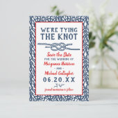 ビーチ結婚式結び結びネイビーブルーコーラル写真 セーブザデート (スタンド正面)