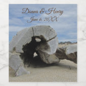 ビーチ結婚式美しい流木の写真海 ワインラベル (シングルラベル)