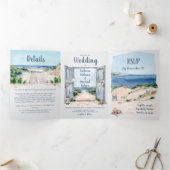 ビーチ結婚式航海の三重招待状 三つ折り招待状 (内部)