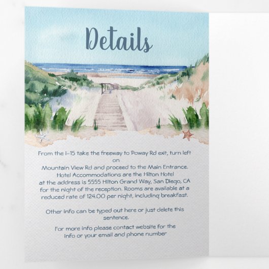 ビーチ結婚式航海の三重招待状 三つ折り招待状 (内部最初)