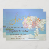 ビーチ結婚式花の日付を保存 セーブザデート (正面/裏面)