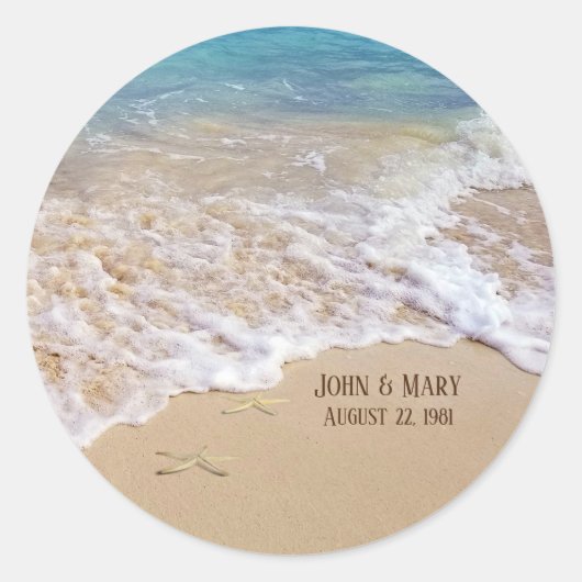 ビーチ結婚式記念日ヒトデ ラウンドシール (正面)