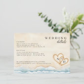 ビーチ結婚式詳細カード(水色ハート) エンクロージャーカード (スタンド正面)