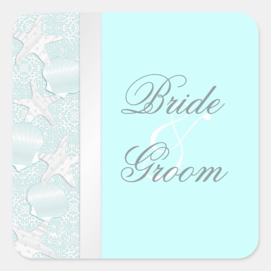 ビーチ結婚式貝とヒトデのシール スクエアシール (正面)