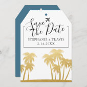 ビーチ結婚式金ゴールドパームラゲッジタグ日付を保存 (正面/裏面)
