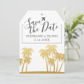 ビーチ結婚式金ゴールドパームラゲッジタグ日付を保存 (スタンド正面)