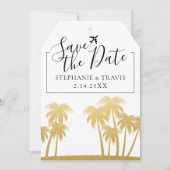 ビーチ結婚式金ゴールドパームラゲッジタグ日付を保存 (正面)