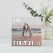 ビーチ結婚式飛行機の目的地の正方形の写真 セーブザデート (スタンド正面)