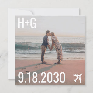 ビーチ結婚式飛行機の目的地の正方形の写真 セーブザデート